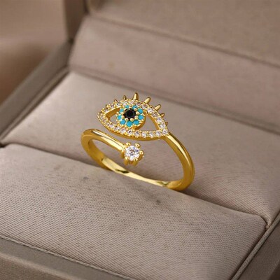 Lucky Turkish Evil Eye Rings For Women Opening Adjustable St