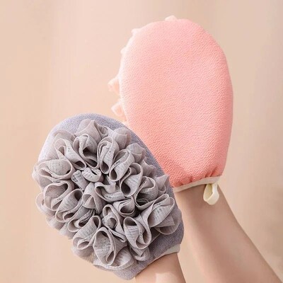 2 In1 Body Exfoliating Scrubber Gloves Cleaning Flower Bathr