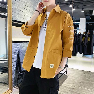 Mens Seven-point Short-sleeved Shirt Fashionable Loose Summ