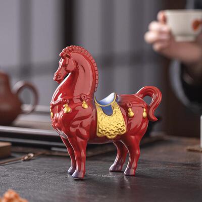 陶瓷红色马摆件创有意马号上钱家室居客厅办公桌面ZTS装饰小招财