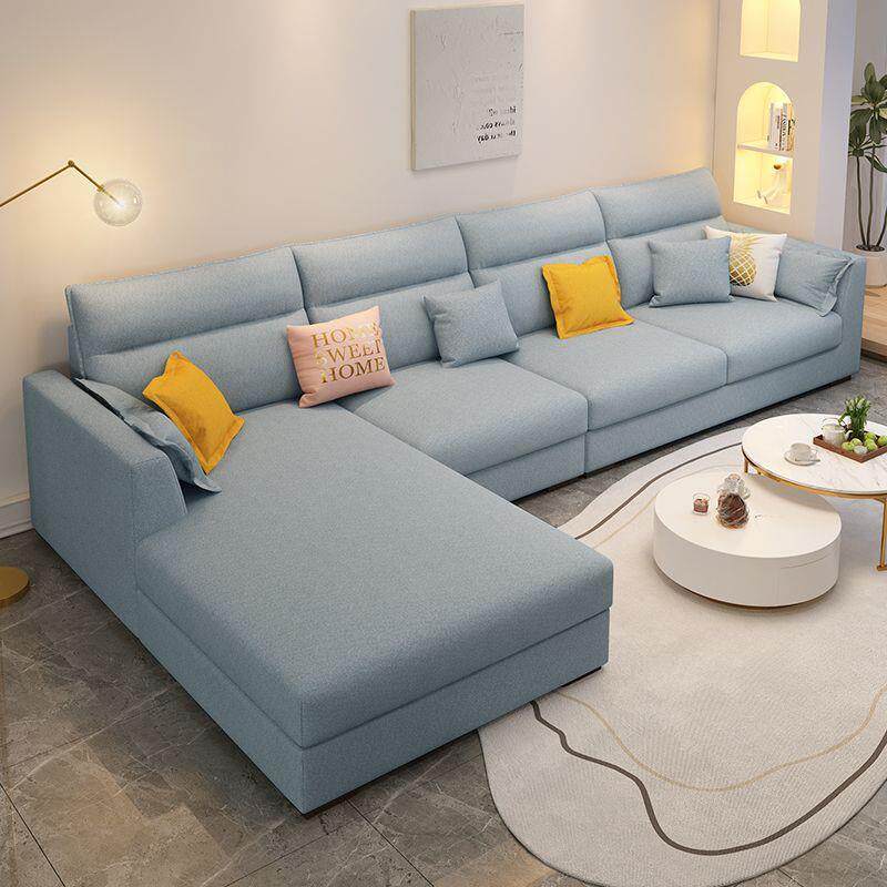 高网红棉麻布小艺沙发客厅脚高背可拆洗户型转角贵妃位直排l054靠