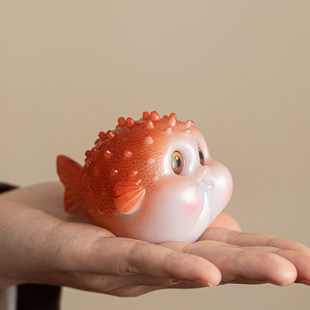 变色茶宠河豚可爱吐泡泡创意高端有趣茶玩茶道配件桌面摆件装 饰