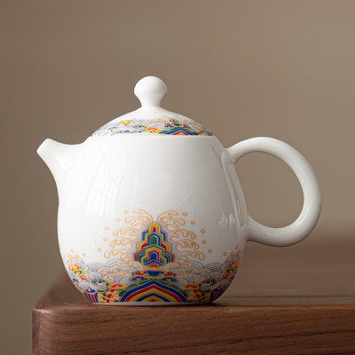 羊脂玉白瓷海水江崖茶壶家用泡茶壶中式陶瓷龙蛋壶功夫茶具单壶