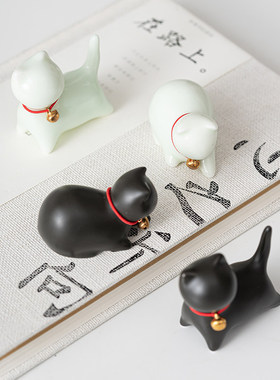 现代陶瓷工艺品创意迷你可爱小萌猫家居装饰品桌面小摆件德化白瓷
