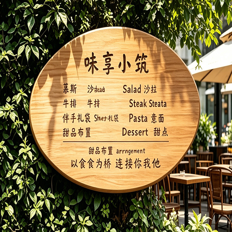 实木招牌定制 咖啡店营业时间挂牌 蛋糕简餐店铺原木雕刻门牌壁饰