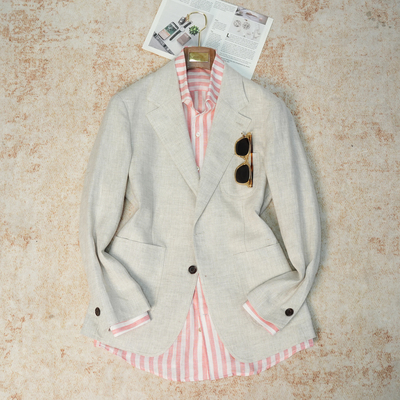 春夏定制级100%亚麻老钱风西服男