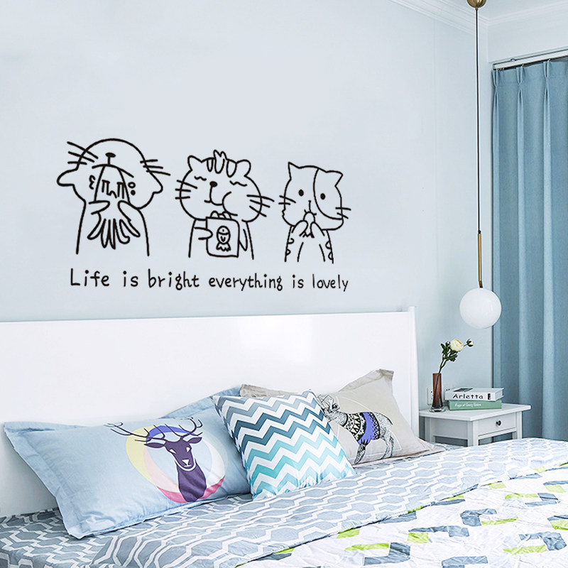 卡通动物可爱壁纸自粘客厅沙发装饰背景贴画卧室店铺玻璃喵咪墙贴,家居饰品,软装墙贴,淘宝优惠券,粉丝福利购,淘宝优惠卷