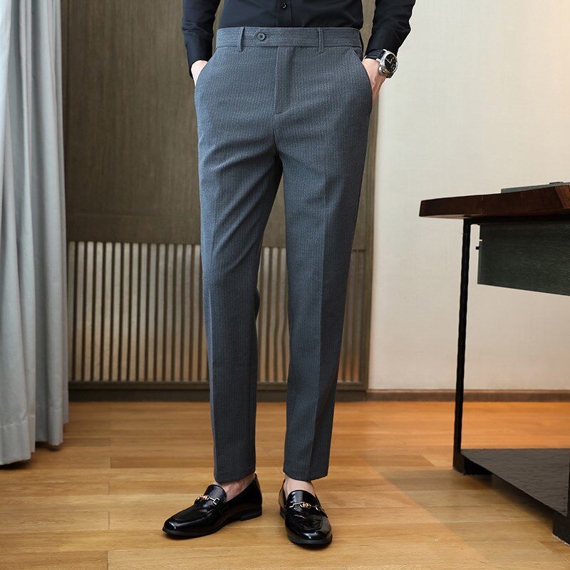 男士高端西裤春夏季商务正装条纹休闲长裤修身小脚高级感西装裤子