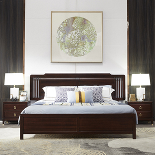 乌金木床头柜新中式主卧家具床头柜床边柜二斗柜纯实木收纳床头柜