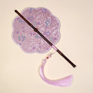 新唐制扇织锦缎扇面八瓣紫竹腰扇可卷折叠扇子古风配饰礼品合集