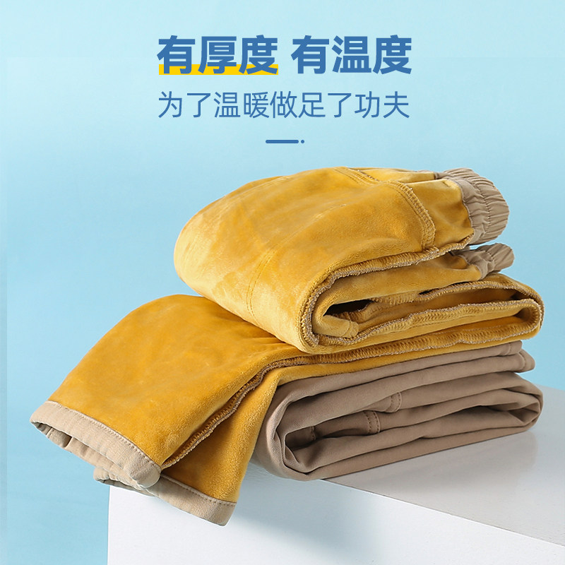 男女童卡其色校服裤中小学生儿童冬天校裤春秋加绒西裤米色长裤子