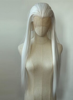 白色古风假发蕾丝化纤高温丝三尖假发COS美人尖古装男汉服假发套