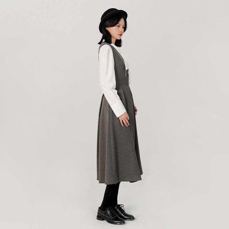 D-HARRY/迪哈利复古灰色浅咖色条纹连衣裙女中长裙子DH231J95859D,女装/女士精品,连衣裙,淘宝优惠券,粉丝福利购,淘宝优惠卷