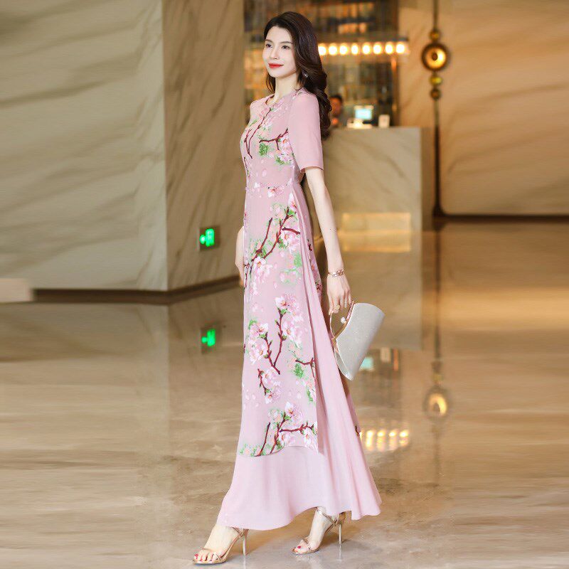 国风裸粉色旗袍连衣裙女2024夏季新款复古显瘦气质高端新中式长裙