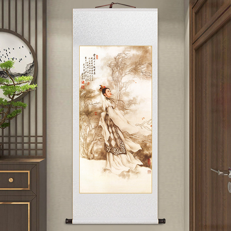 金陵十二钗工笔国画古代美女美人红楼梦林黛玉王熙凤中式卷轴挂画
