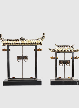 新中式建筑门楼凉亭禅意凤鸟雕刻摆件样板间售楼处酒店玄关装饰品