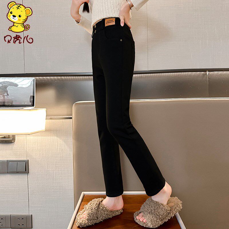 女童裤子春秋外穿2025新款中大童黑色弹力直筒长裤春季儿童牛仔裤