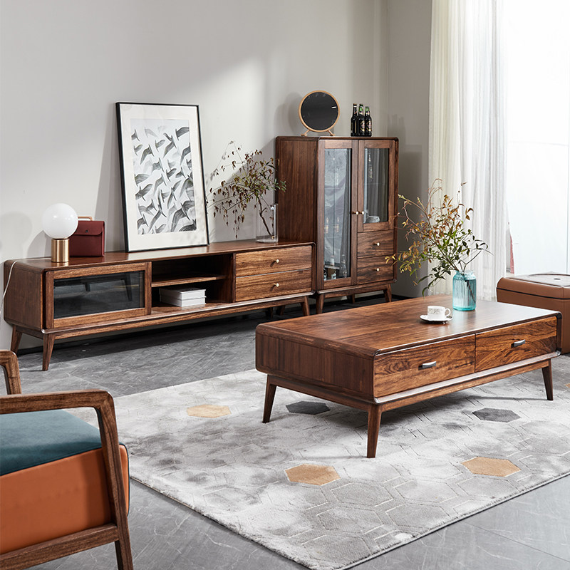 乌金木实木电视柜2米客厅简约风地柜1.8米收纳柜北欧原木电视机柜,住宅家具,电视柜,淘宝优惠券,粉丝福利购,淘宝优惠卷