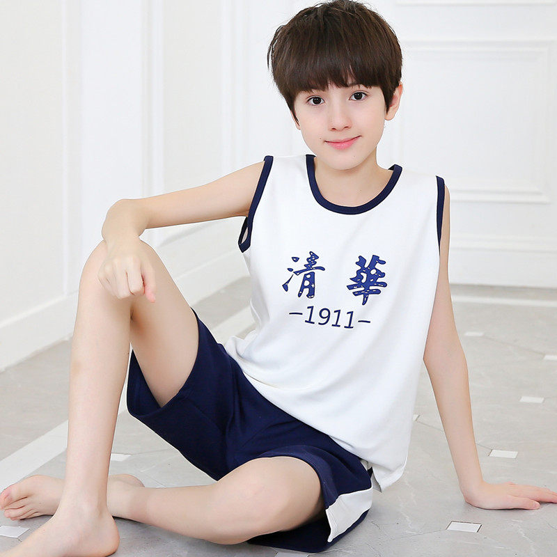 儿童背心睡衣男童夏季无袖纯棉中大童男孩宝宝全棉夏天家居服套装