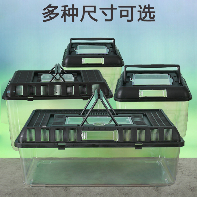黑盖鱼缸高透爬宠盒大中号饲养盒手提宠物盒小型超白缸塑料乌龟缸