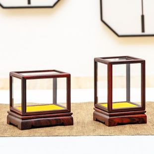 红酸枝玻璃罩文玩核桃古董茶杯鼻烟壶佛像展示罩珍品收纳盒防尘罩
