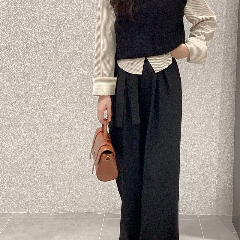 2023秋季新款宽松无袖毛衣马甲叠穿细条纹衬衫两件套衬衫上衣套装,女装/女士精品,时尚套装,淘宝优惠券,粉丝福利购,淘宝优惠卷