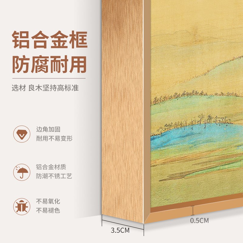 新中式电表箱装饰画遮挡挂画液压横款配电箱山水画推拉式铝合金