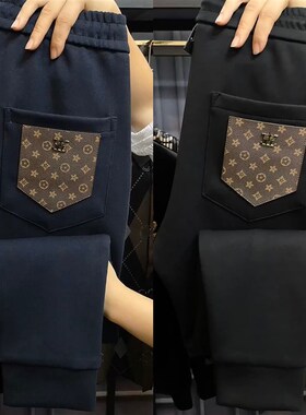 K105秋冬季男士加绒烟管裤加厚休闲裤百搭男裤子针织卫裤新款长裤