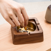 高端带盖实木烟灰缸新中式 家用黑胡桃烟缸防飞灰客厅办公室送礼品