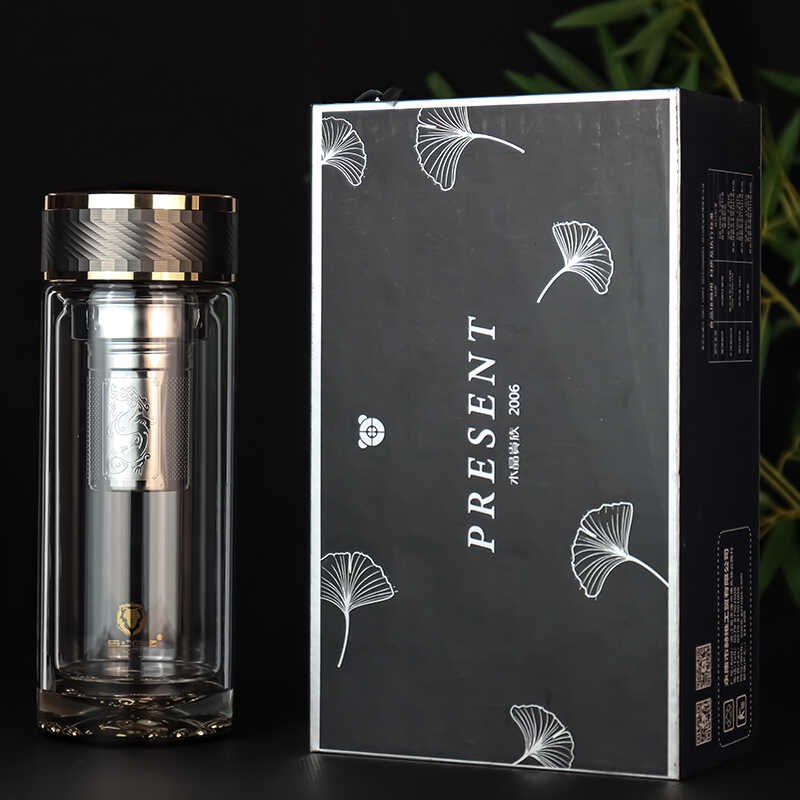 亚泰/水晶贵族双层玻璃杯男高档送礼茶杯车载大容量隔热透明水杯