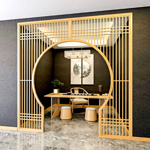 仿古门窗新中式镂空玄关隔断屏风背景墙装饰格栅实木花格老旧木雕