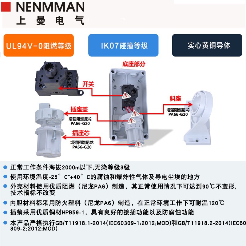NENMMAN防水机械联锁带开关TYP:5100紧锁式工业插座16A 4孔IP44