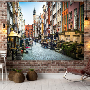 欧美街巷背景布挂布 墙布网红卧室床头布置装饰挂毯布艺宿舍民宿