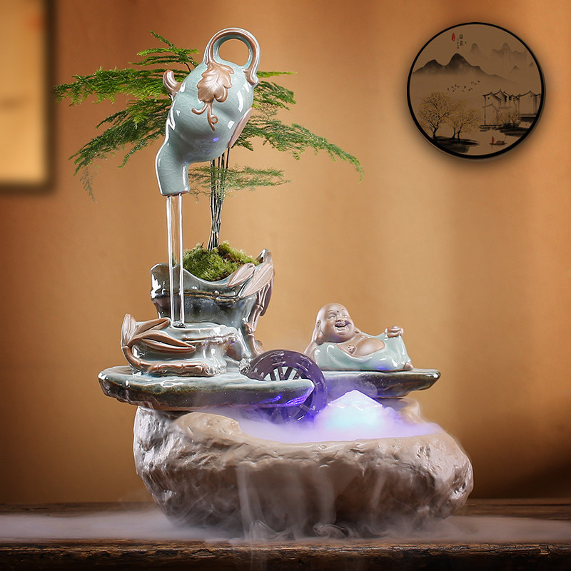 流水摆件创意家居陶瓷招财循环客厅桌面办公室喷泉开业乔迁礼品 - 衔环轩商城的小店45出品