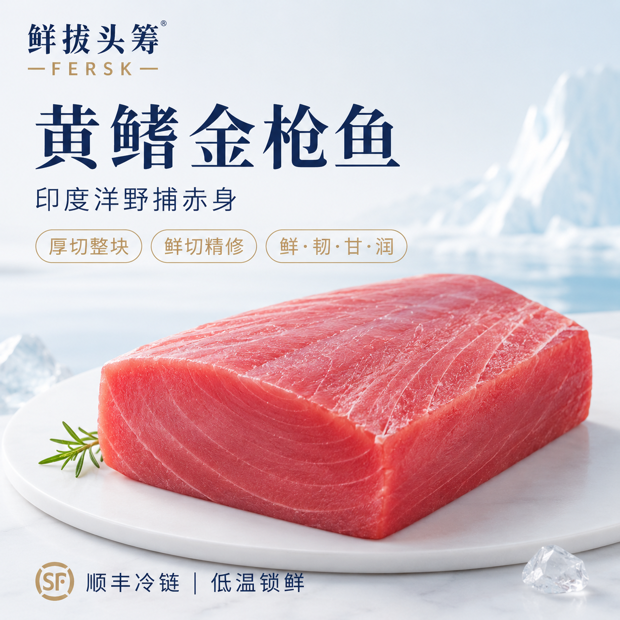 黄鳍金枪鱼中段海鲜新鲜冷冻鲜切整块印度洋蓝鳍厚切顺丰毛里求斯
