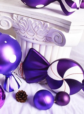 聖誕節裝飾品糖果挂件40CM紫色彩绘糖果吊饰商场橱窗场景布置道具