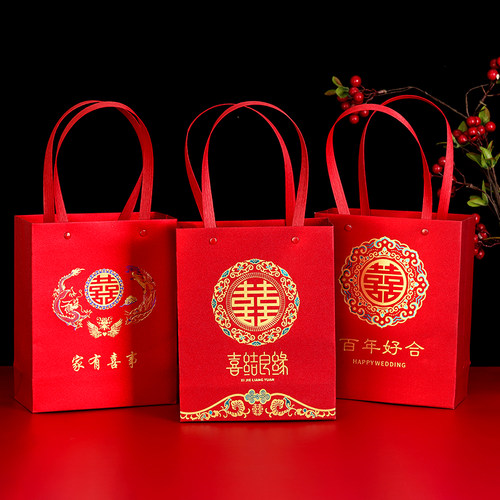 结婚回礼手提袋婚礼伴手礼品袋子磨砂高档手拎糖袋装毛巾糖果用品