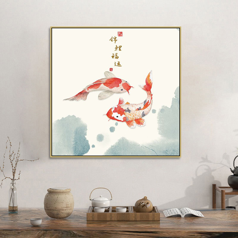 九鱼图挂画新中式餐厅年年有余装饰画招财锦鲤中国风客厅书房壁画,家居饰品,现代装饰画,淘宝优惠券,粉丝福利购,淘宝优惠卷