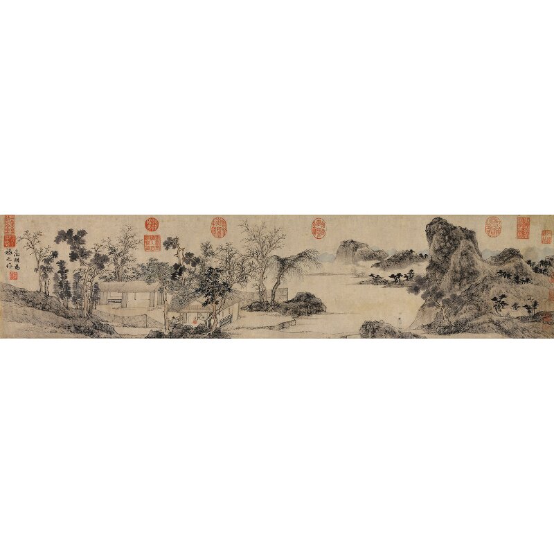 明文征明 林榭煎茶图 古代山水画横幅宣纸高清复制临摹手稿装饰画
