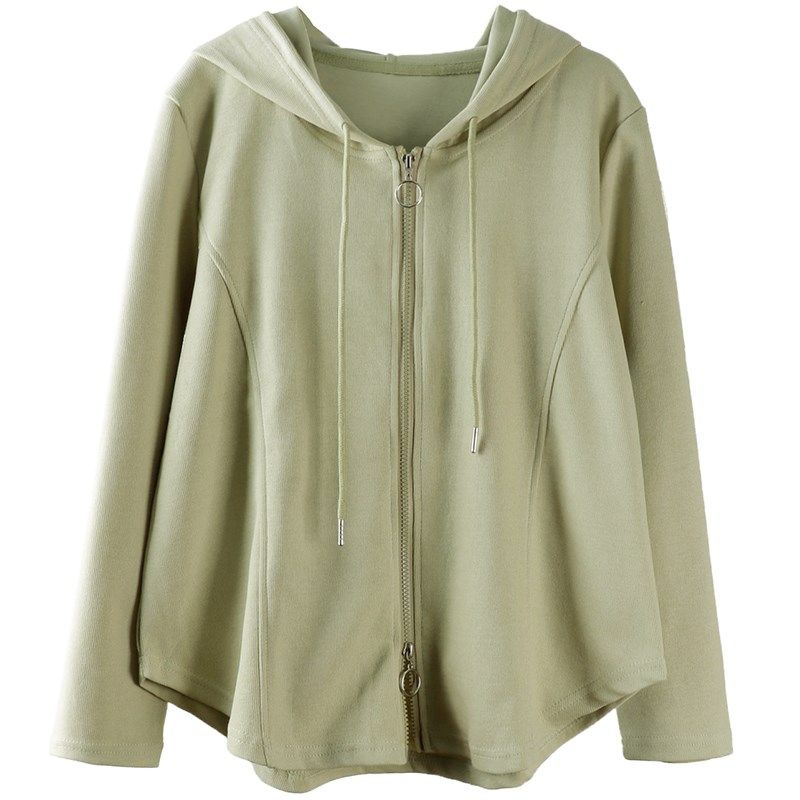 大码薄款卫衣女胖mm长袖T恤春装2024新款宽松双拉链连帽外套上衣