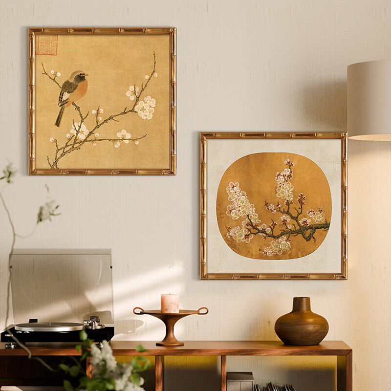 新中式餐厅装饰画荷花饭厅餐桌背景墙挂画中古风花鸟客厅玄关壁画