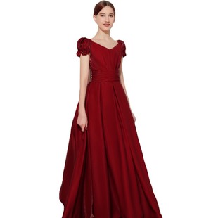 女大童小提琴演奏比赛长款红色公主裙儿童长笛钢琴古筝演出晚礼服