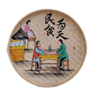 饭店包间墙面装饰挂件农家乐庭院墙壁画农庄餐馆创意竹编簸箕挂画