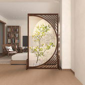 北欧绿植静物屏风隔断客厅移动入户玄关餐厅卧室遮挡装 饰实木座屏