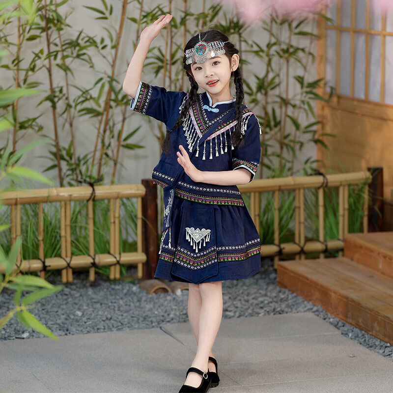 儿童广西三月三少数民族壮族服装夏季短袖薄男童民族衣服女童瑶族