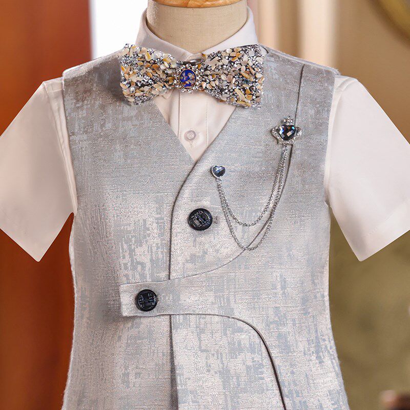 儿童西装套装男童礼服主持人走秀钢琴演出小西服生日花童夏季短袖