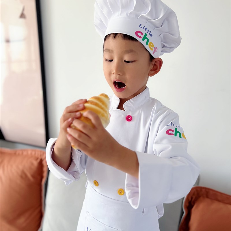 儿童小厨师服套装表演服糖果彩扣小孩厨房烘焙幼儿园宝宝过家家服