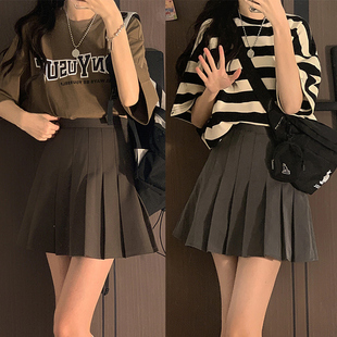 黑色百褶裙女半身裙夏季薄款学院风小个子短裙高腰显瘦jk裙a字裙