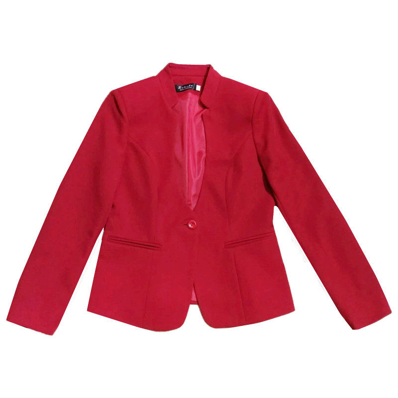 无领西装外套女短款小个子修身红色西服上衣时尚气质工作服女黑色
