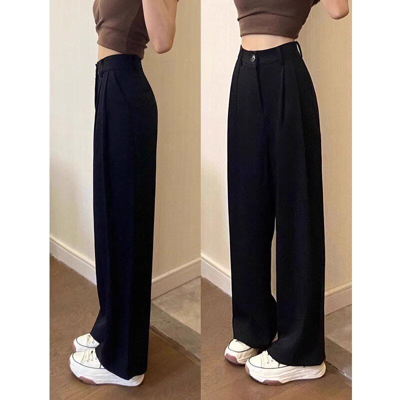 休闲西装裤女高级感垂感高腰大码微胖mm宽松显瘦梨型身材直筒裤子